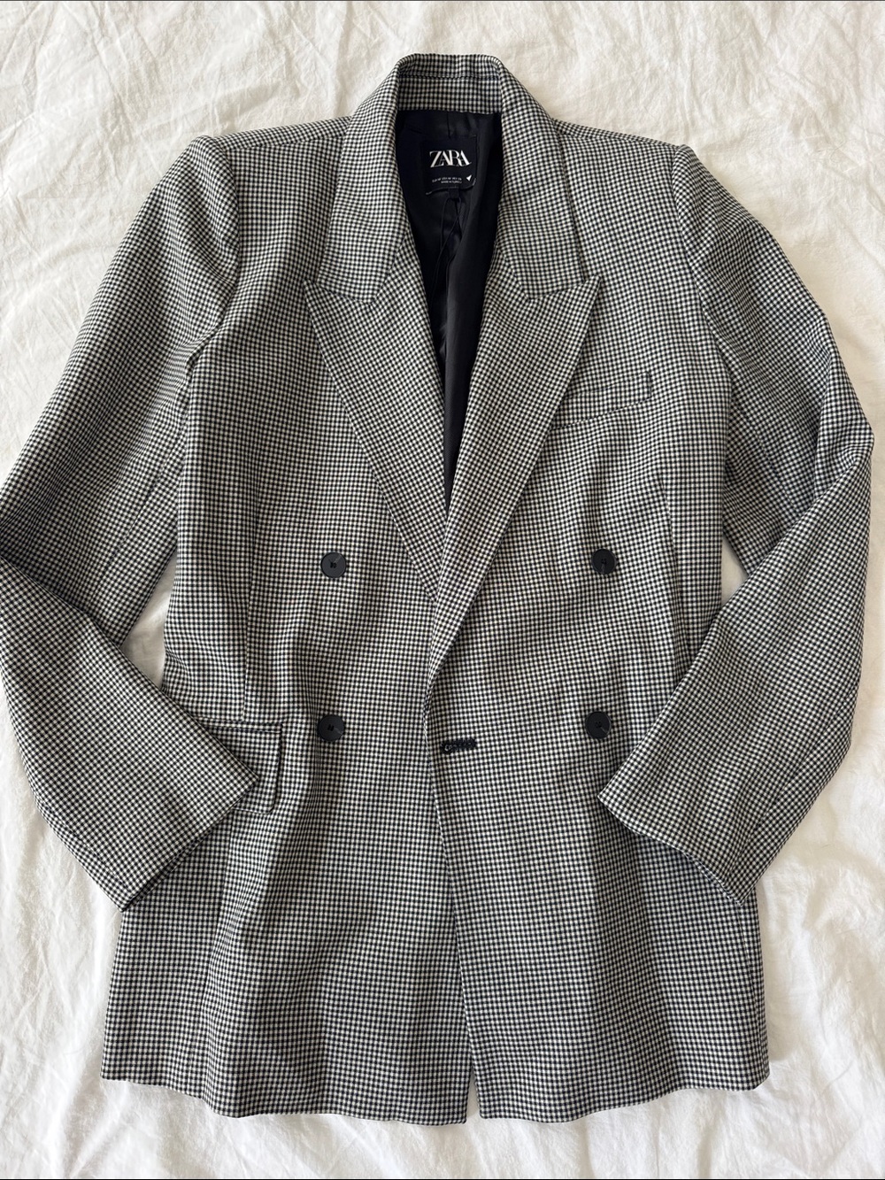 Zara Black & White Houndstooth Double-Breasted Blazer